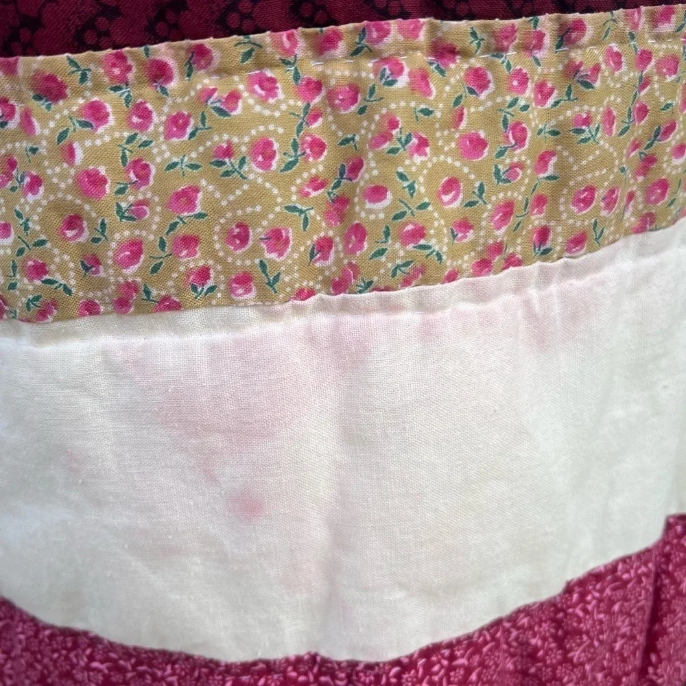 VTG Sunham Slashed Star Quilt Prairie Cottage Calico Floral Hand Quilted 65x81